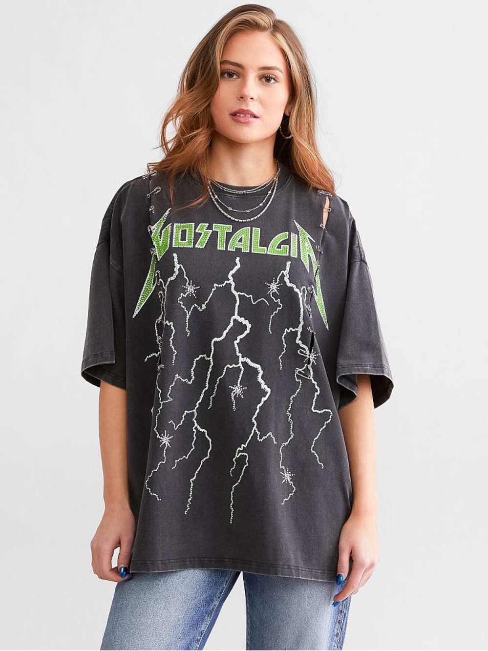 Nostalgia Lightning Oversized Graphic Tee - Black & Neon Green